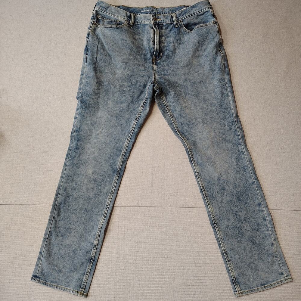 Old Navy Mens Slim Straight Jeans 36x32 Light Acid Wash Denim Grunge